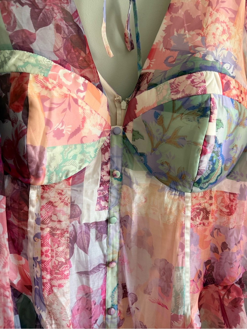 ASOS Floral Pink Sheer Bell-Sleeve Mini Dress - Picture 4 of 7
